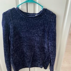 Long sleeve navy blue velvet knit shirt